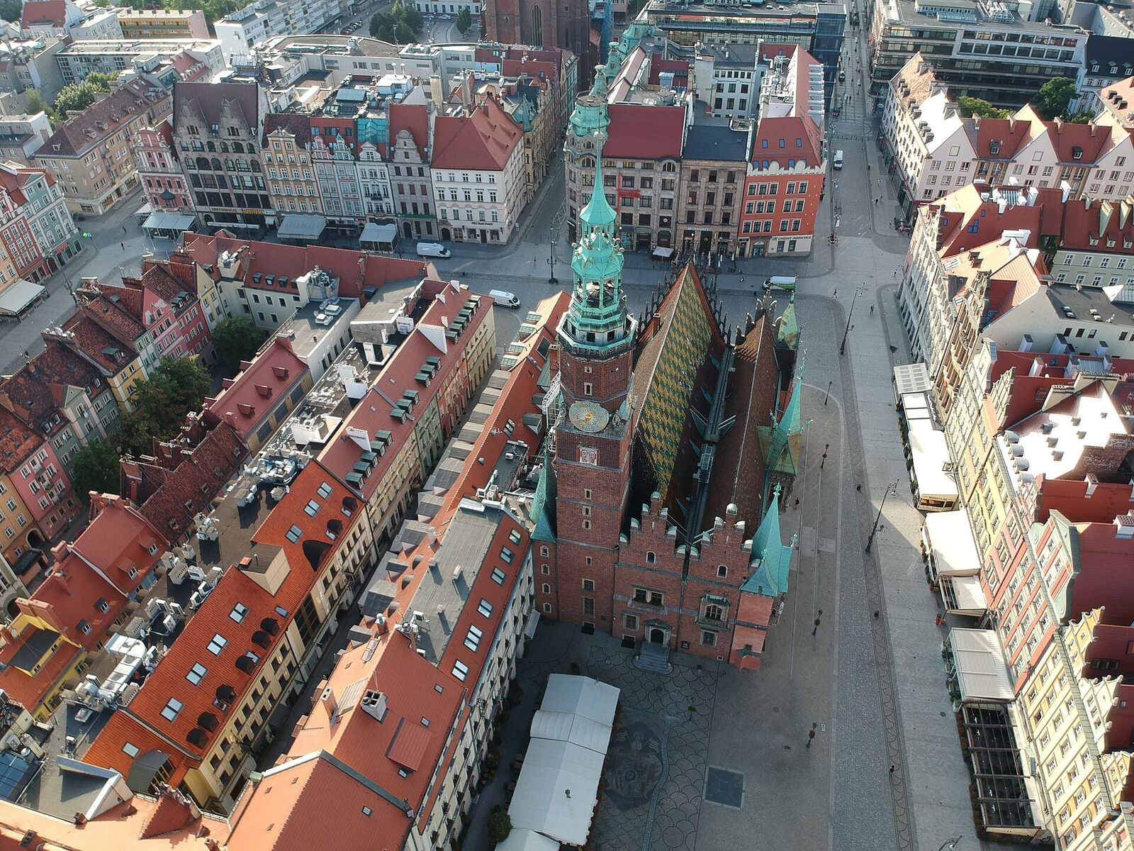 The Market Square and Old Town Hall in Wrocław, from above